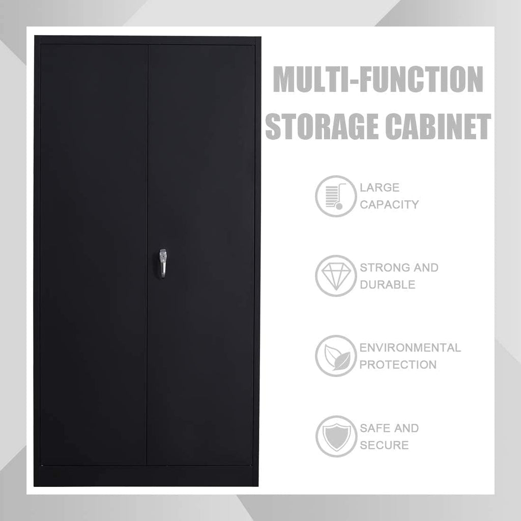 Black Steel Storage Cabinet with 4 Adjustable Shelves and Lockable Doors O3621