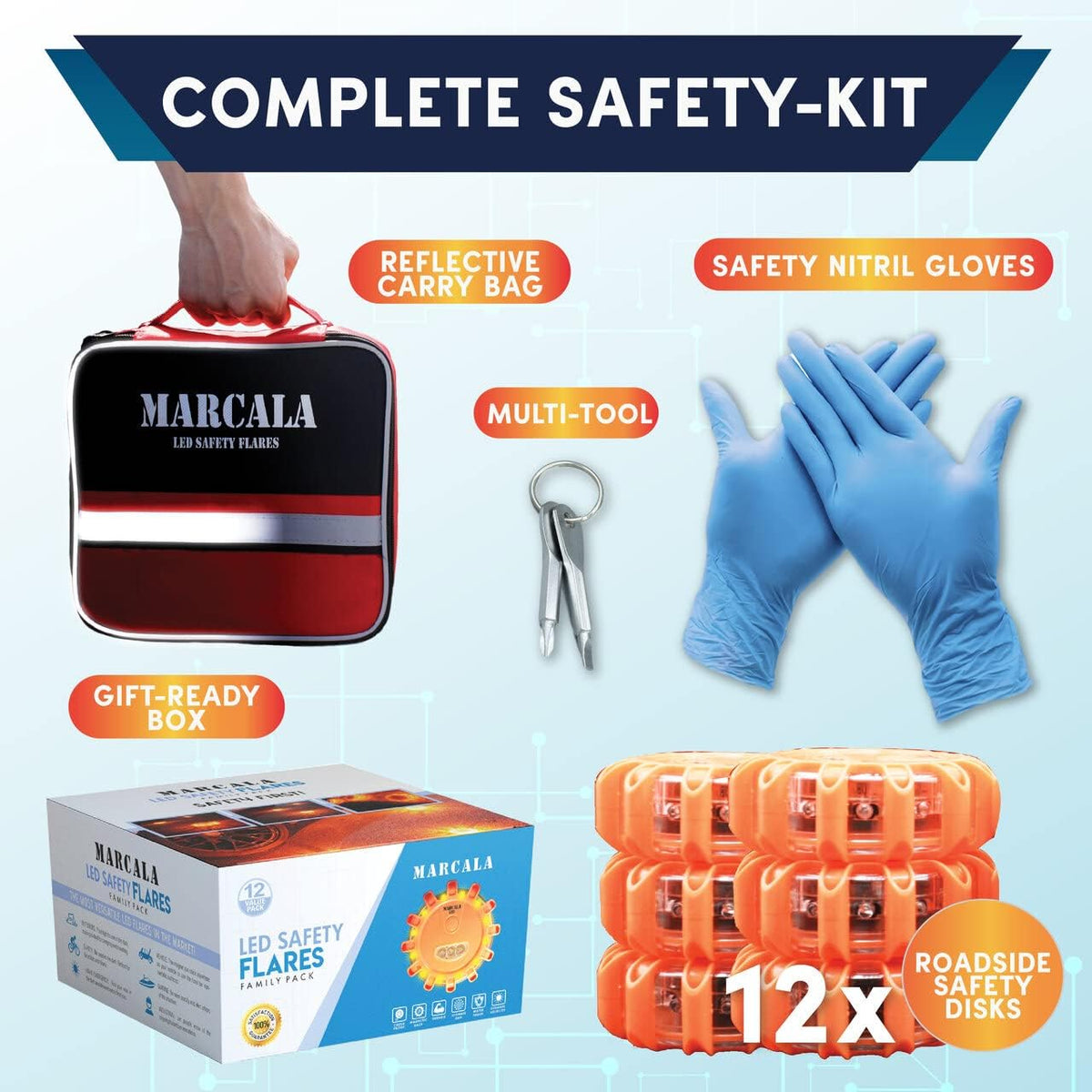 LED Safety Flare Emergency Lights, 12-Pack D67283