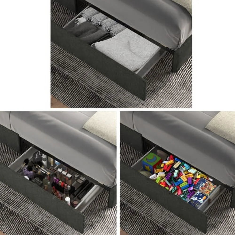 Queen Size Linen Upholstered Platform Bed Frame with 4 Drawers K464135