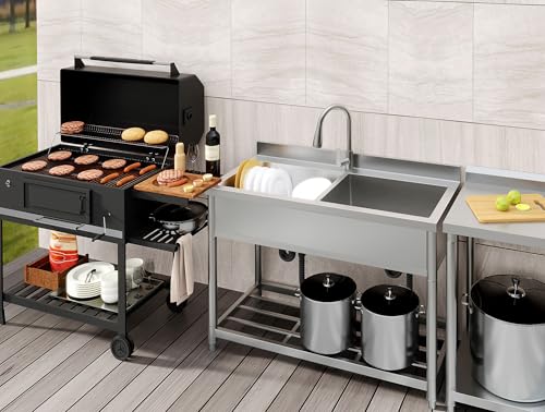 2-Compartment Stainless Steel Utility Sink with Pull-out Faucet A378
