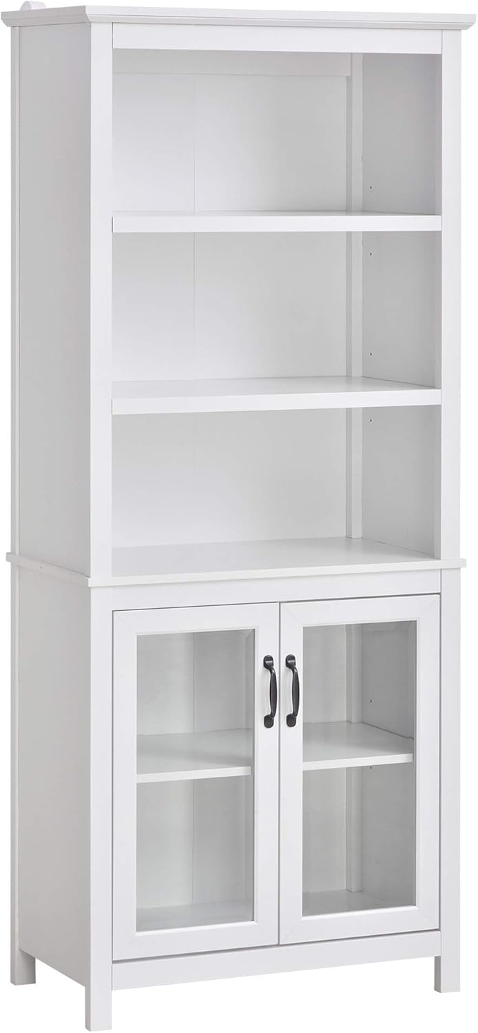 71 Bookcase Storage Hutch Cabinet with Adjustable Shelves and Glass Doors S6798