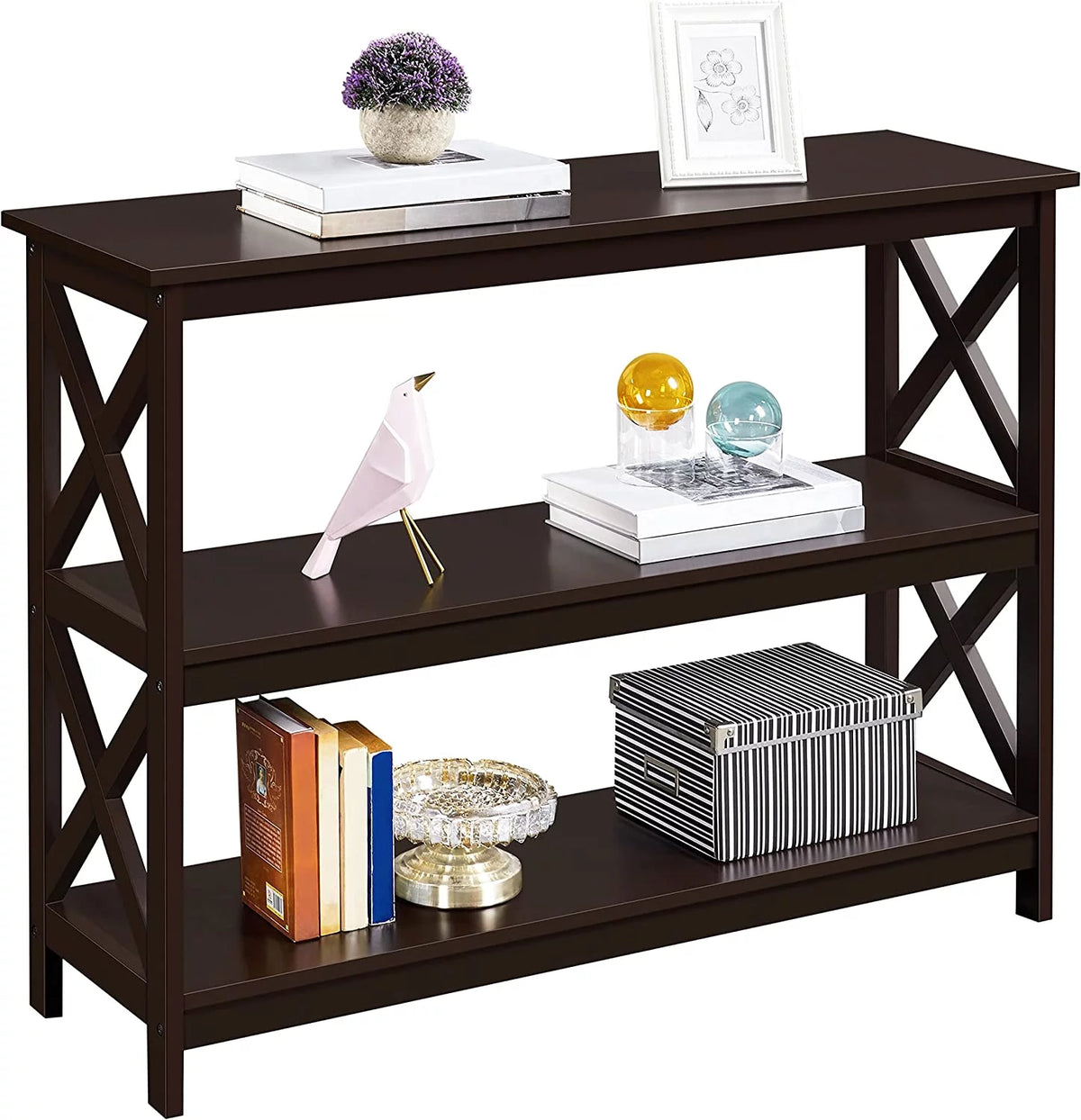 Espresso 3-Tier Console Table with Storage Shelves X57130